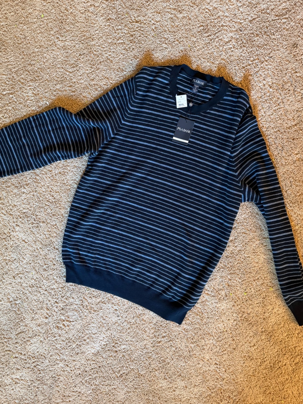 Jos. A. Bank Navy and Light Blue Striped Crewneck Sweater xl NWT